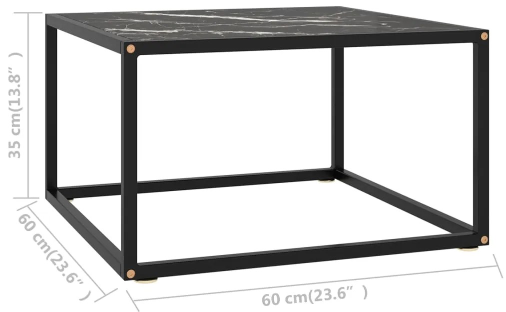 Tavolino da salotto nero con vetro marmo nero 60x60x35 cm