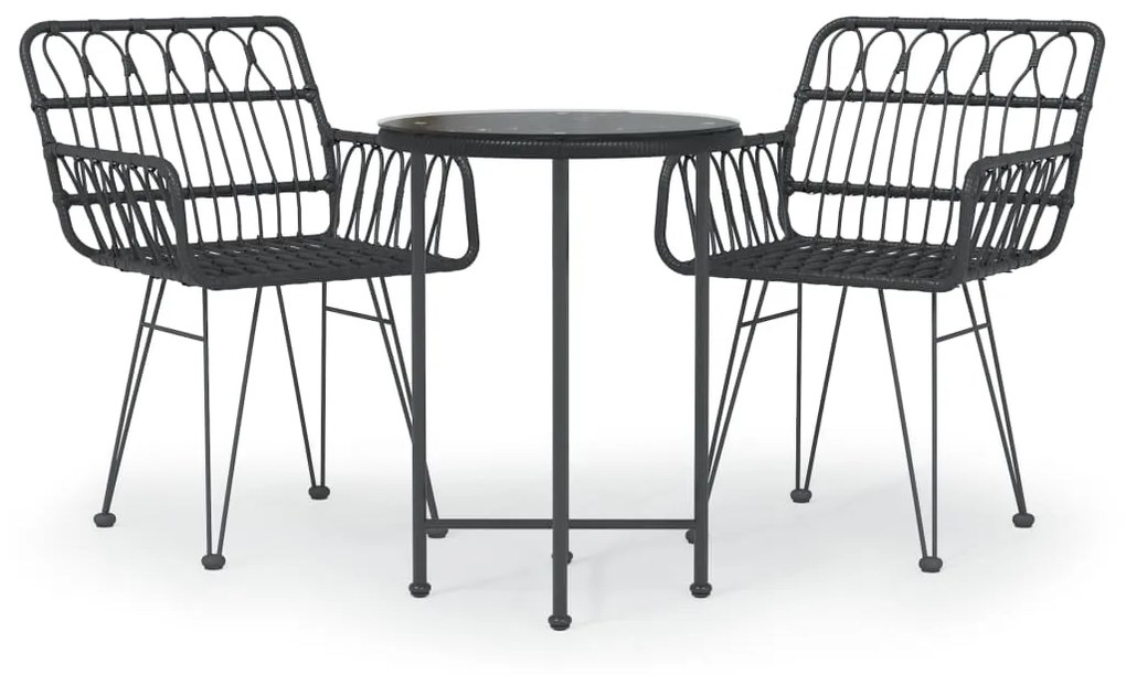 Set da pranzo da giardino 3 pz nero in polyrattan