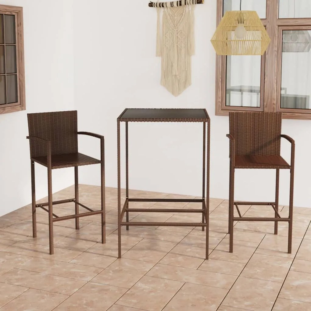 Set da bar da giardino 3 pz in polyrattan marrone