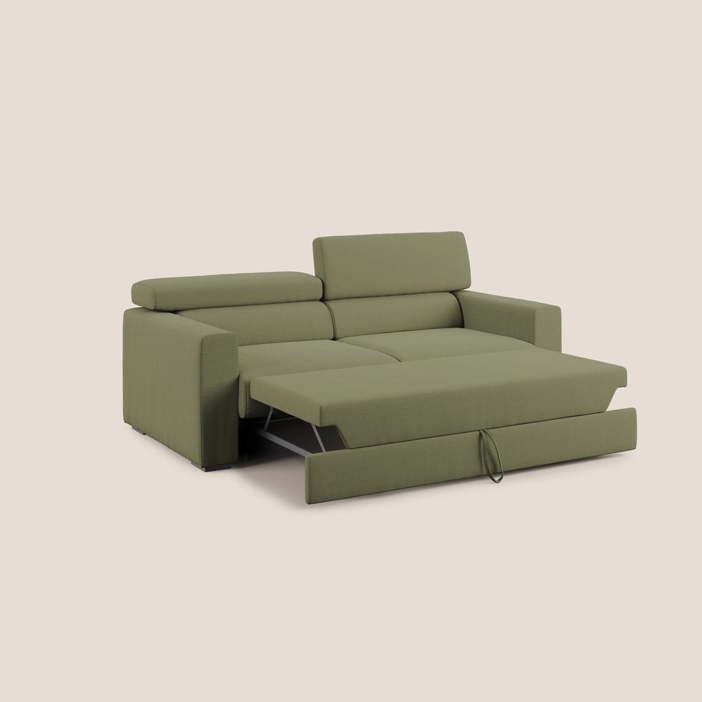 Dylan divano allungabile con pouf estraibile poggiapiedi in tessuto fiammato simil cotone impermeabile T19 verde