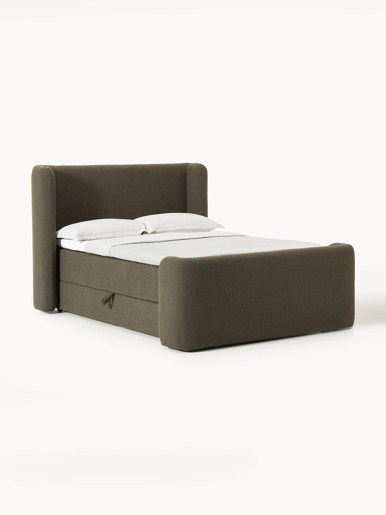 Letto boxspring in bouclé con contenitore Perla