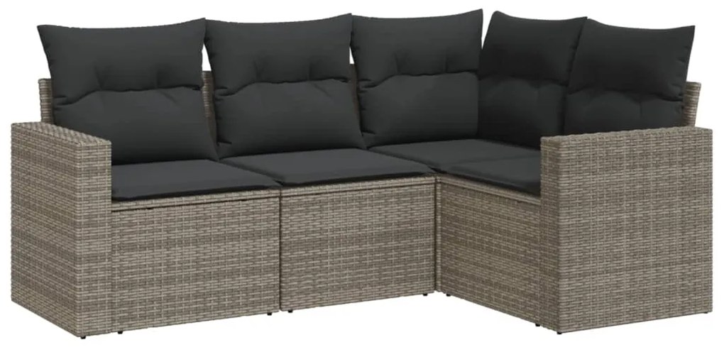 Set divani da giardino 4 pz con cuscini in polyrattan grigio