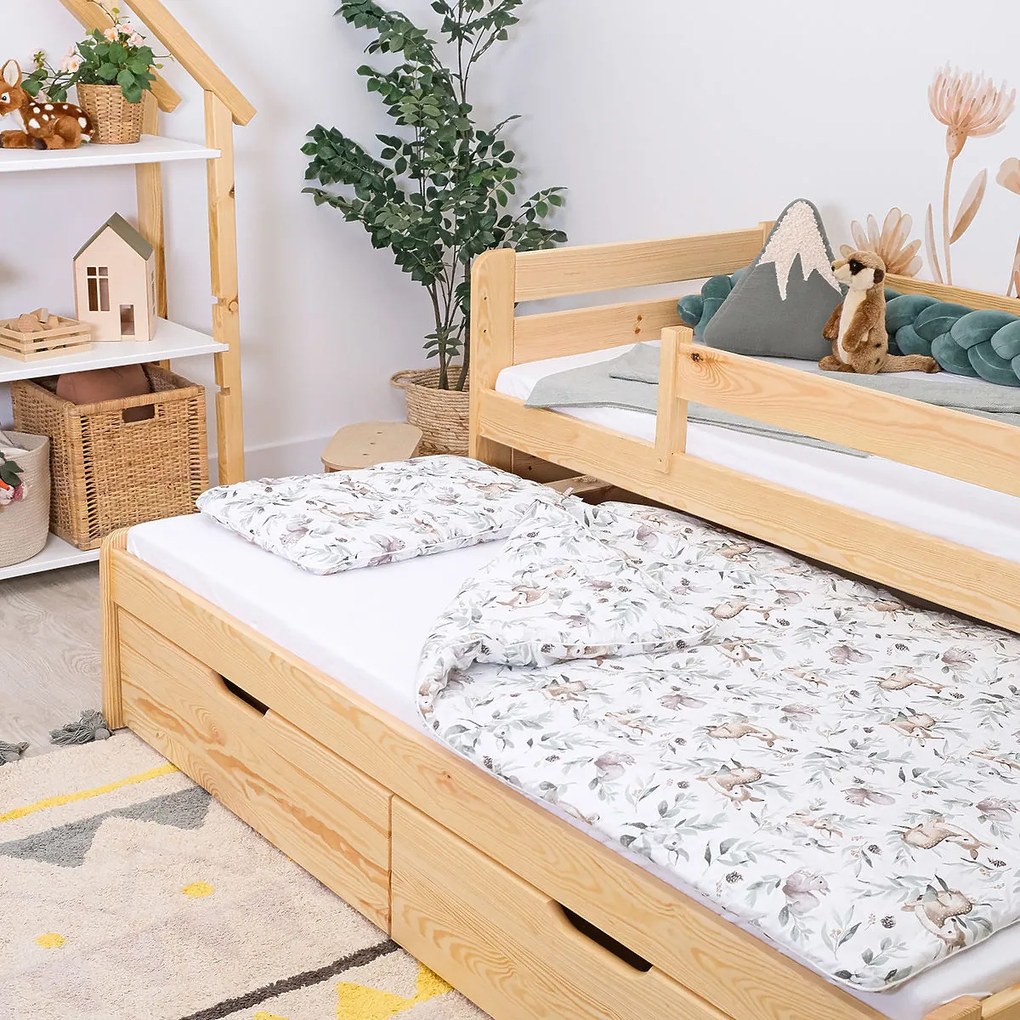 Letto per bambini con letto estraibile e barriera di sicurezza Praktik - naturale - pino 180x80 cm