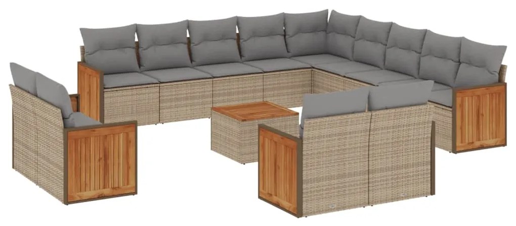 Set divani da giardino 14pz con cuscini in polyrattan beige