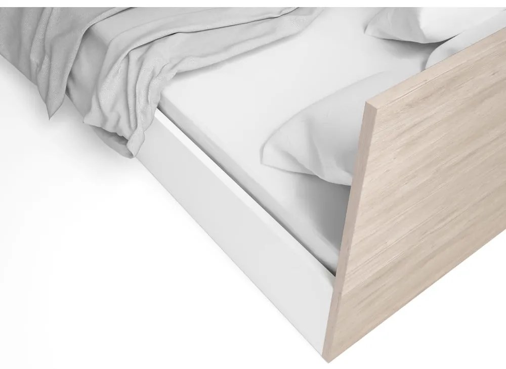 Letto matrimoniale in rovere bianco/naturale con contenitore 140x190 cm Sahara - Marckeric