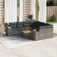 Set Divano da Giardino 9 pz con Cuscini Grigio in Polyrattan 3225374