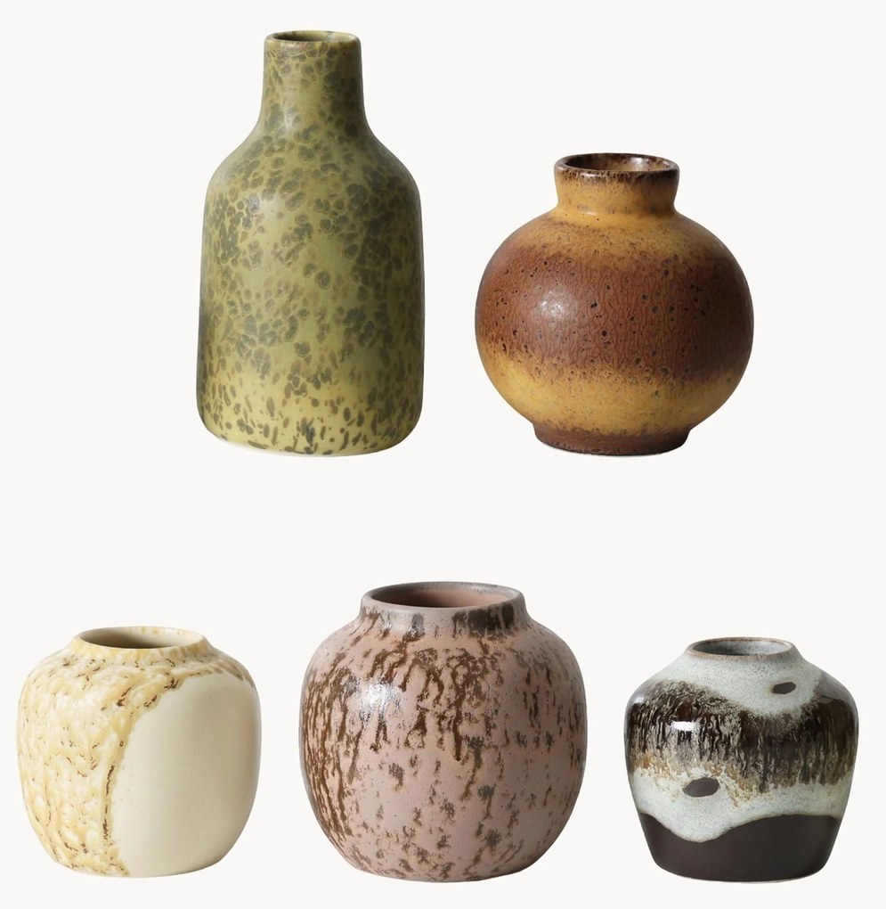 Set di 5 vasi fatti a mano con smalto reattivo 70's