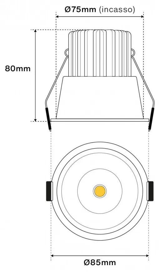 Faro da Incasso 12W Foro Ø75mm Nero IP40 CCT BRIDGELUX LED 3 Parabole Colore Bianco Variabile CCT