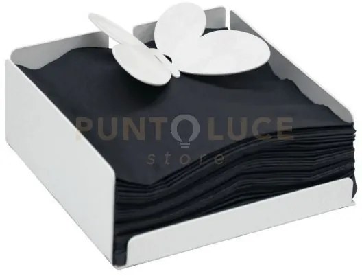 Porta salviette butterfly bianco in ferro 13x13x5cmh