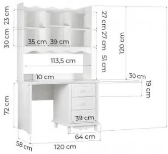 Scrivania con libreria integrata di colore bianco in stile provenzale PRINCESS 815-Arrediorg.it