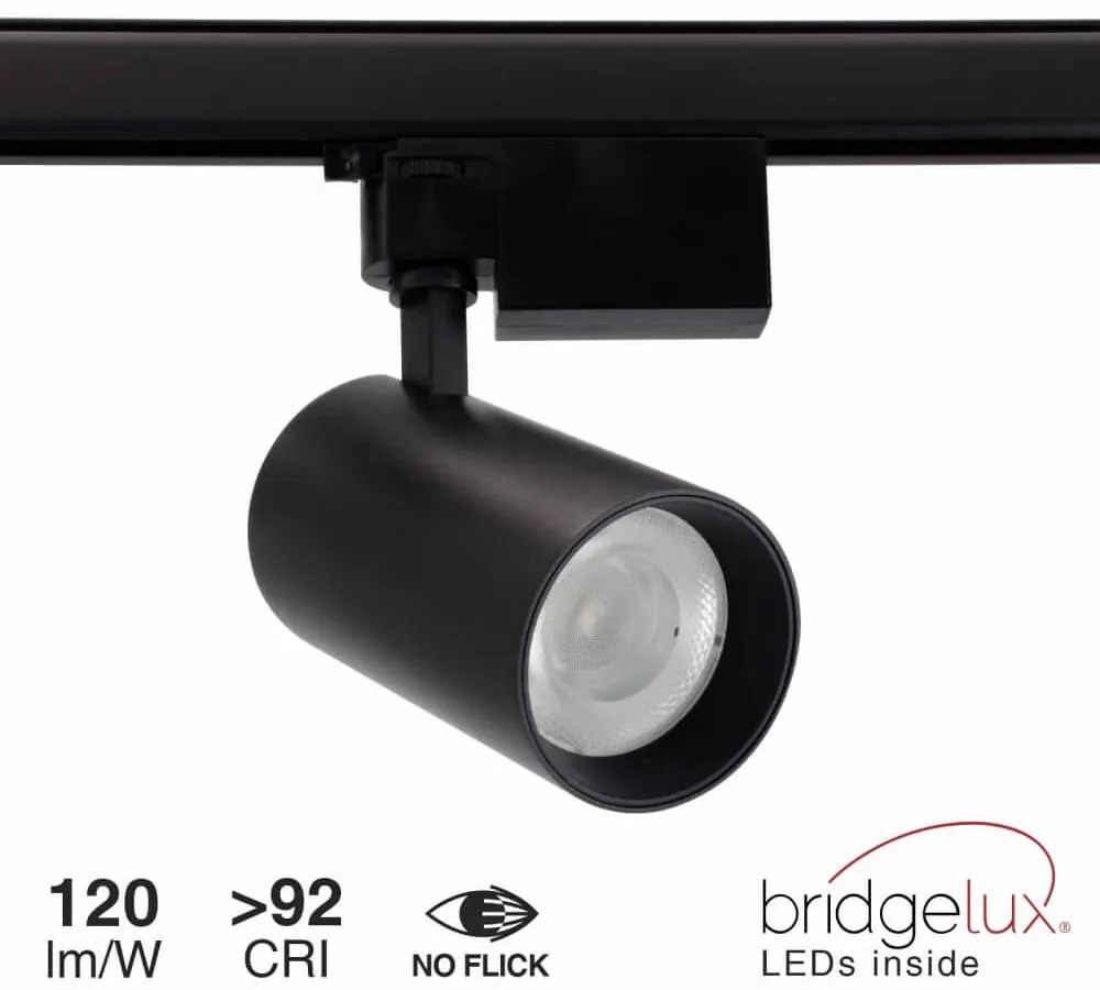 Faro LED 30W Trifase Nero 60° 120lm/W, CRI92, no Flickering - BRIDGELUX LED Colore  Bianco Naturale 4.000K