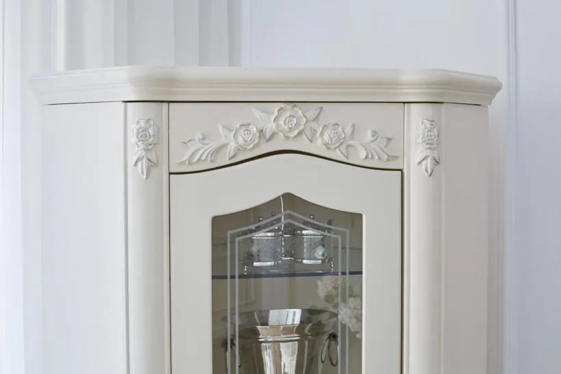 Vetrina ad angolo classica in legno color bianco avorio-Arrediorg