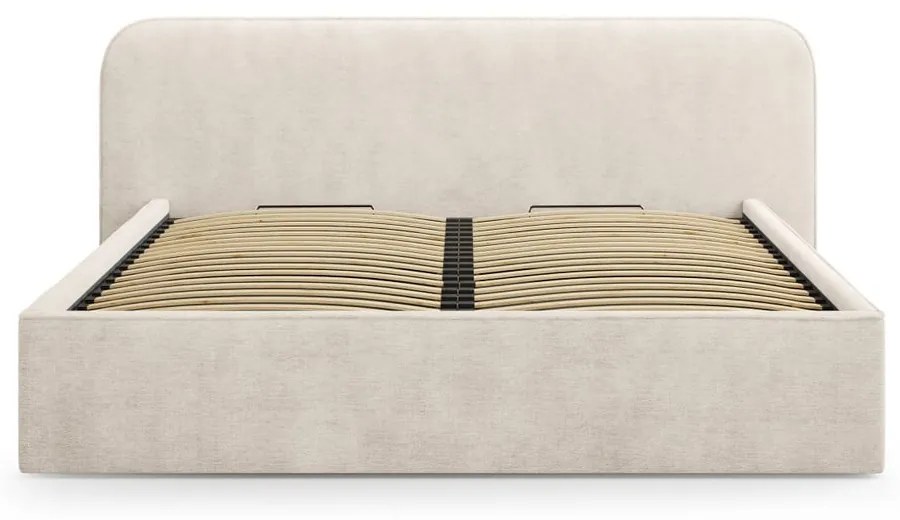 Letto matrimoniale imbottito beige con contenitore e rete inclusi 160x200 cm Elizabeth – Micadoni