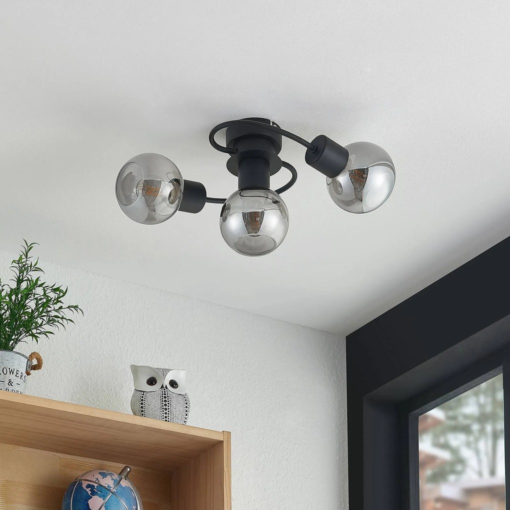 Plafoniera soffitto Ciala Lindby, dimmerabile, Nero, Soggiorno / Sala da pranzo, Vetro, Moderno, Plafoniera