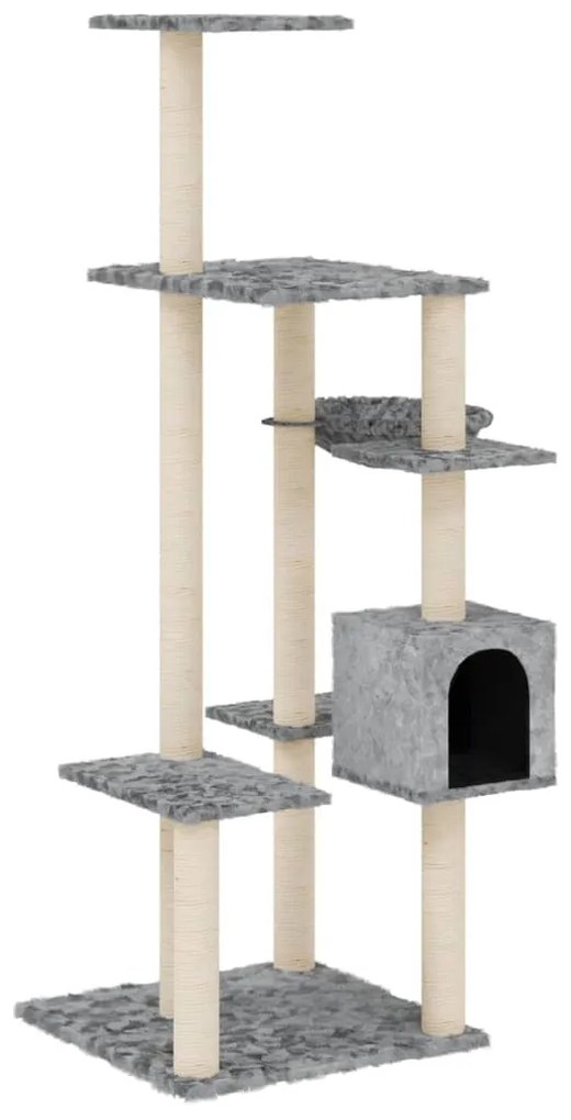 Albero per gatti con tiragraffi in sisal grigio chiaro 142 cm