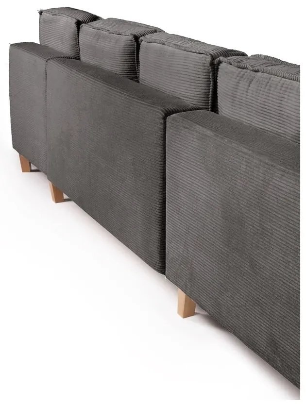 Divano angolare grigio allungabile (con penisola a sinistra/a forma di "U") con rivestimento in velluto a coste Tori – Bonami Selection