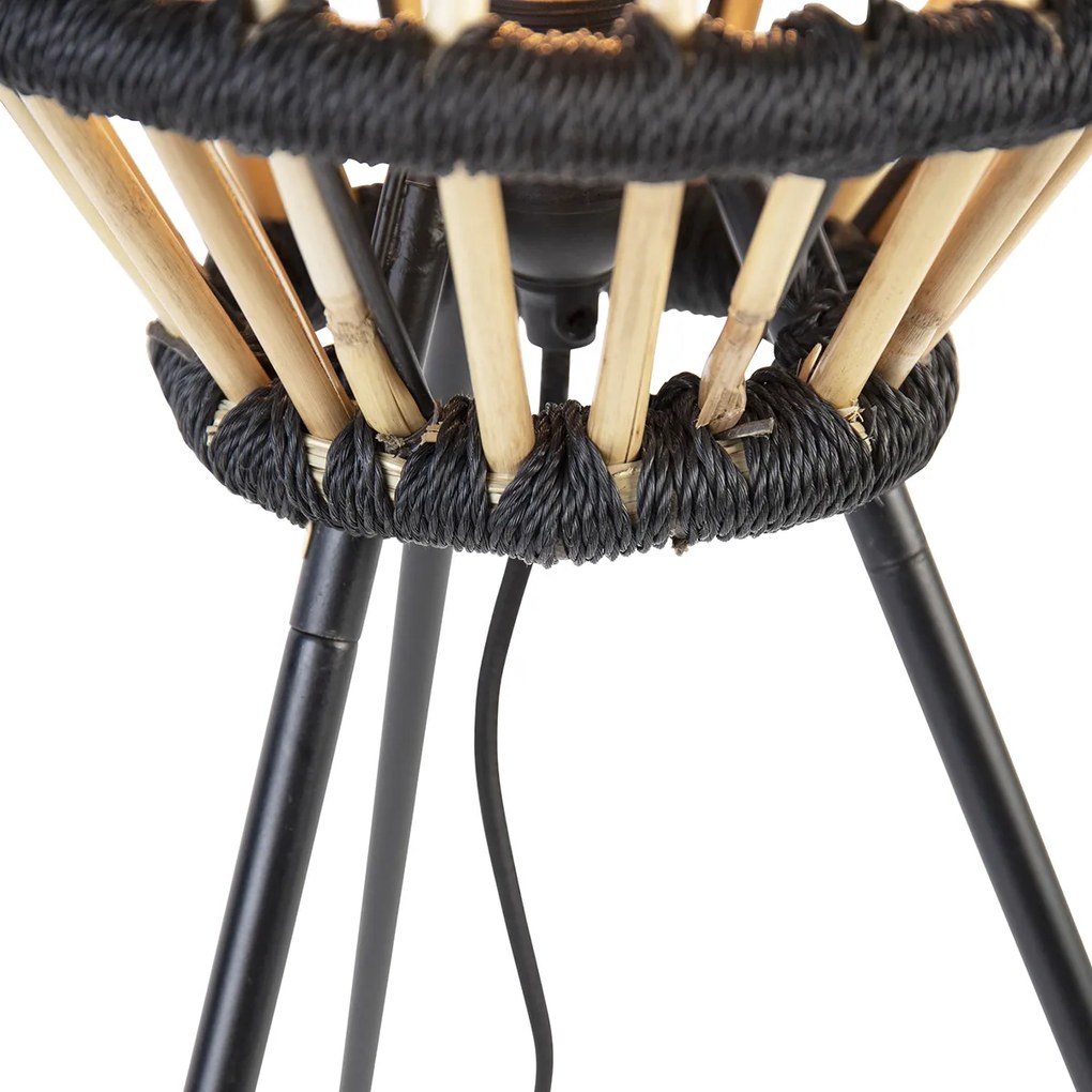 Lampada da tavolo a treppiede rustica in bambù con nero - Evalin