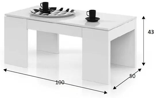 Tavolino Da Salotto Con Piano Elevabile 50x100x43 Cm Bianco Lucido