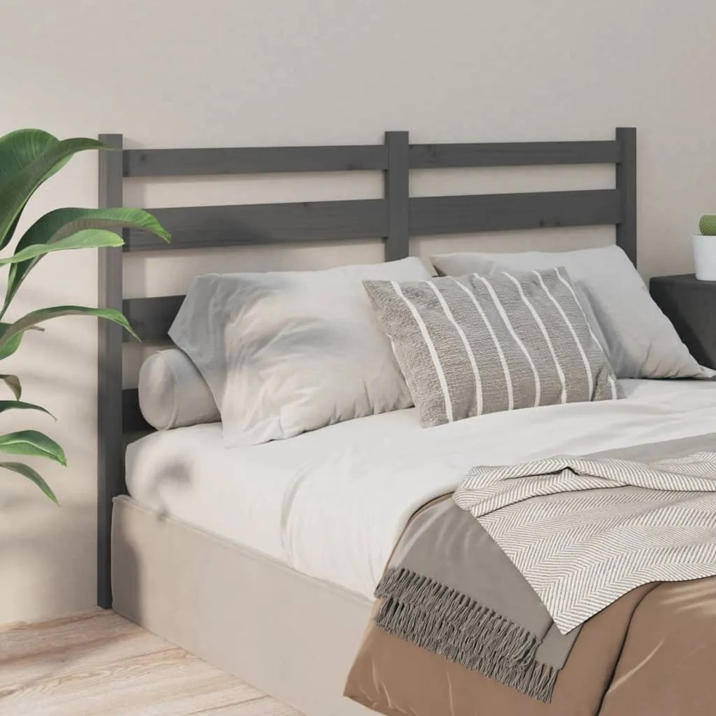 Testiera per letto grigia 146x4x100cm in legno massello di pino