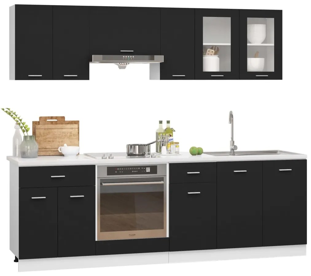 Set armadi da cucina 8 pz nero in truciolato