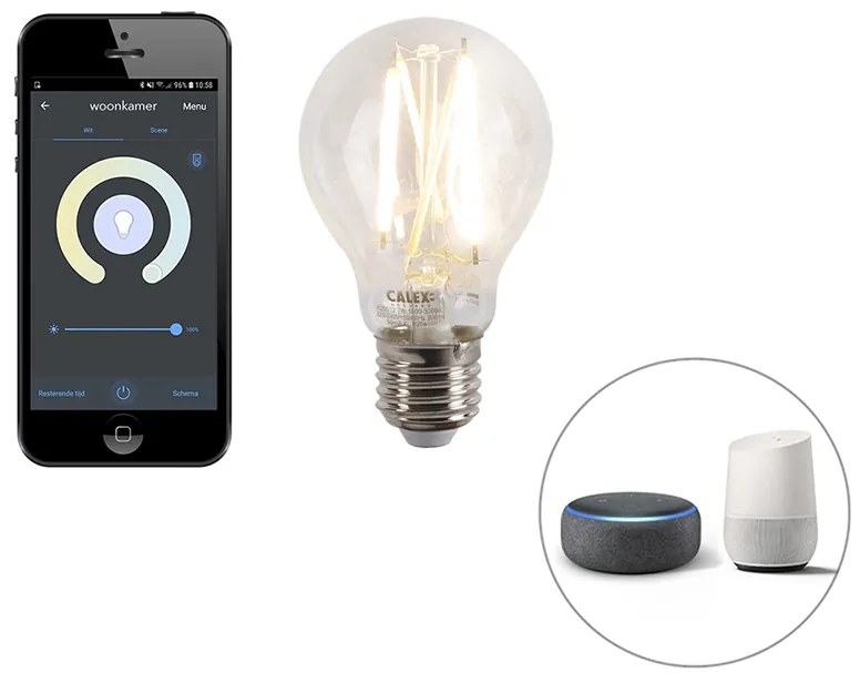 Lampada da tavolo di design intelligente nera con vetro fumé incl. wifi A60 - Bliss