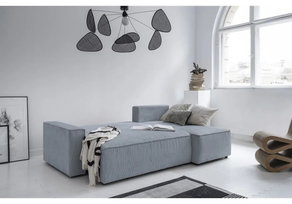 Divano letto angolare in velluto a coste grigio chiaro Brave Dave - Miuform