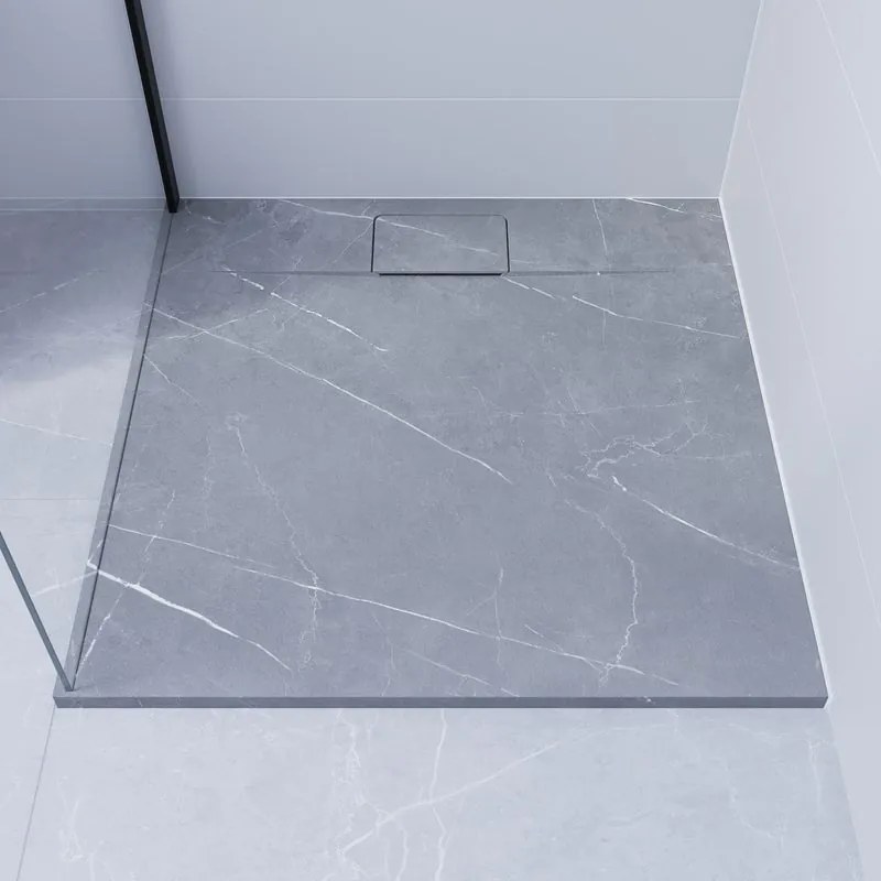 Piatto doccia NEO V2 SENSEA in composito minerale di resina gelificata marmo kanali L 90 x L 90 x H 2.7 cm opaco effetto marmo