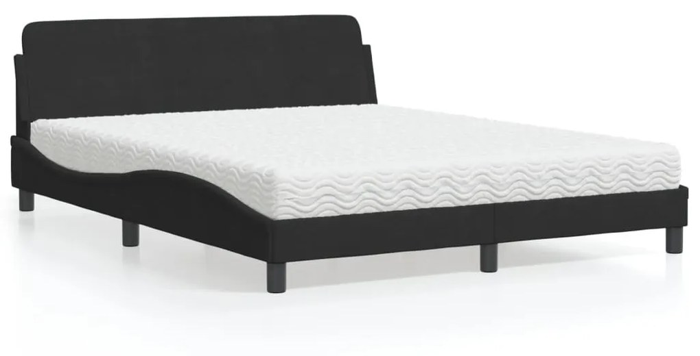 Letto Con Materasso Nero 160x200 Cm İn Velluto /