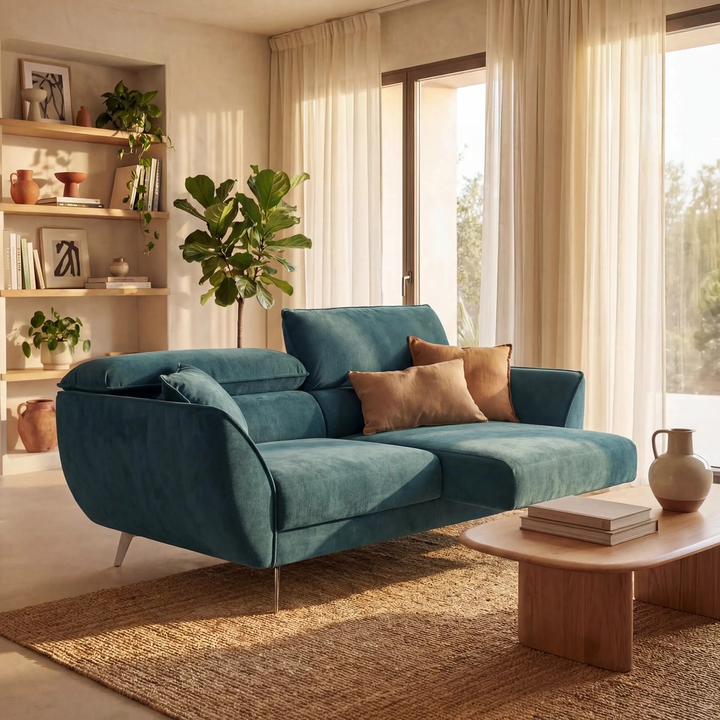 Michelangelo divano 2 e 3 posti con sedute allungabili e poggiatesta reclinabili in tessuto smacchiabile T30