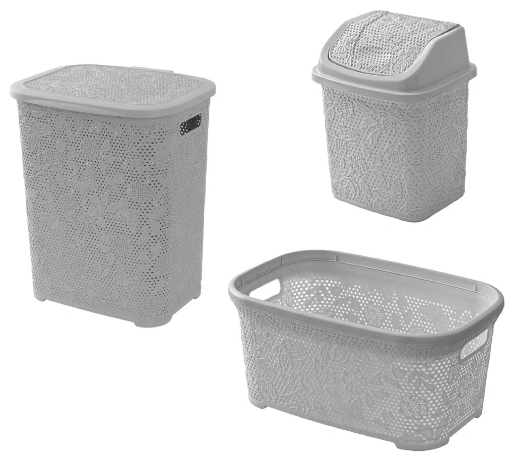 Set 3 Accessori Da Bagno Feridras "Flower" Grigio
