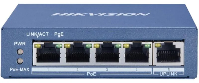 Hikvision Switch Hub Non Gestito a 5 Porte con 4 Porte PoE Gigabit e Porta Uplink DS-3E0505P-E/M