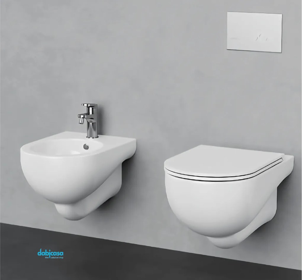 Azzurra Ceramica "Nuvola" Coppia Di Sanitari Sospesi Con Brida Bianco Lucido