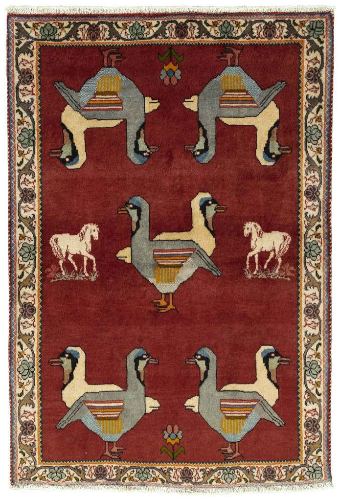 Gabbeh Tappeto 100 x 150 Rosso (Iran) Annodato A Mano