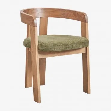 Confezione Da 2 Sedie Da Pranzo Imbottite Yvone Con Braccioli In Legno Legno Naturale & Tessuto Ciniglia Verde Salvia - Sklum