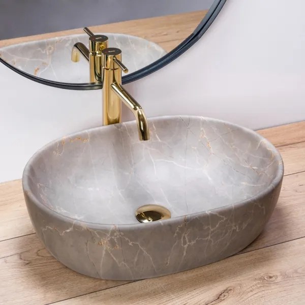 REA-U9887 - Lavabo da appoggio LARA 35x48,5 cm ceramica/grigio/decoro marmo
