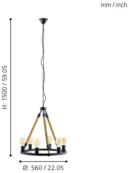 Eglo 49694 - Lampadario a catena FINDLAY 6xE27/60W