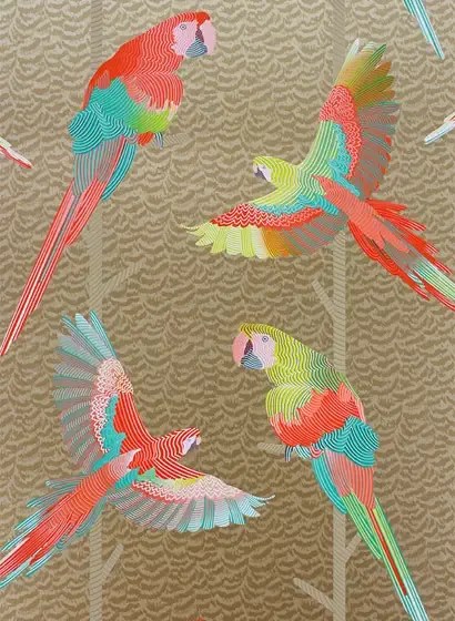 Matthew Williamson Carta da parati Arini - Antique Gold/ Scarlett/ Jade