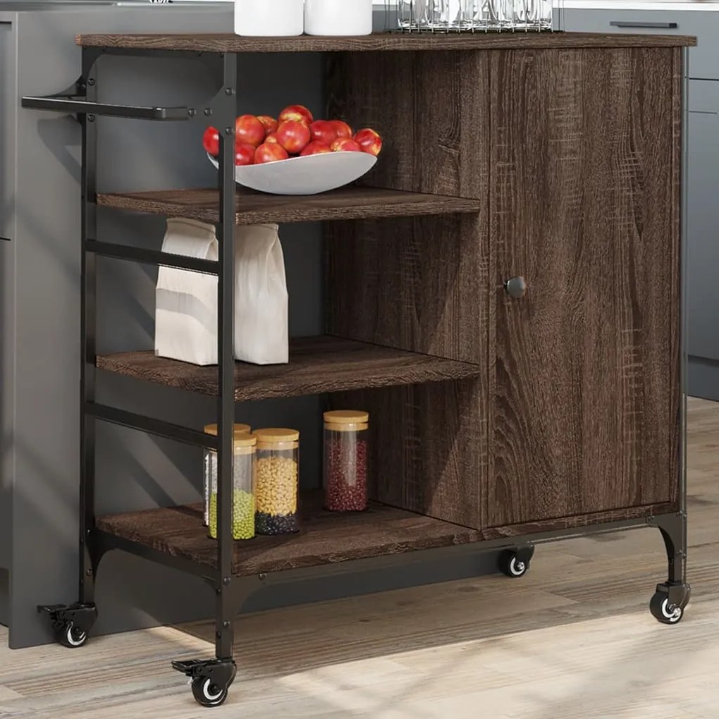 Carrello Da Cucina Rovere Marrone 87,5x38,5x84,5 Cm Multistrato /