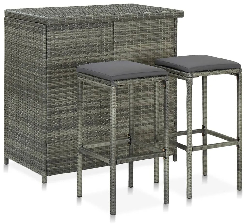 Set Da Bar 3 Pz İn Polyrattan Grigio /