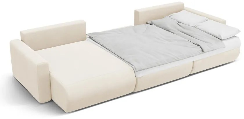 Divano angolare beige allungabile con contenitore (a U) e rivestimento in velluto Belfast – Cosmopolitan Design