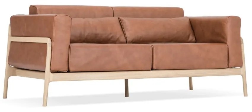 Divano in pelle di bufalo marrone cognac con struttura in rovere massiccio , 180 cm Fawn - Gazzda