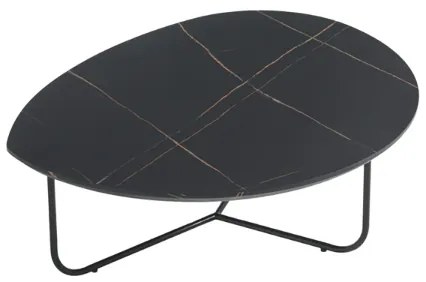 Tavolino sagomato con piano in legno effetto Marmo Nero e base in metallo OYA