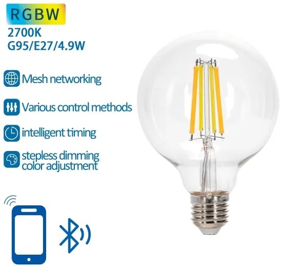 LED RGBW Lampadina FILAMENT G95 E27/4,9W/230V 2700K - Aigostar