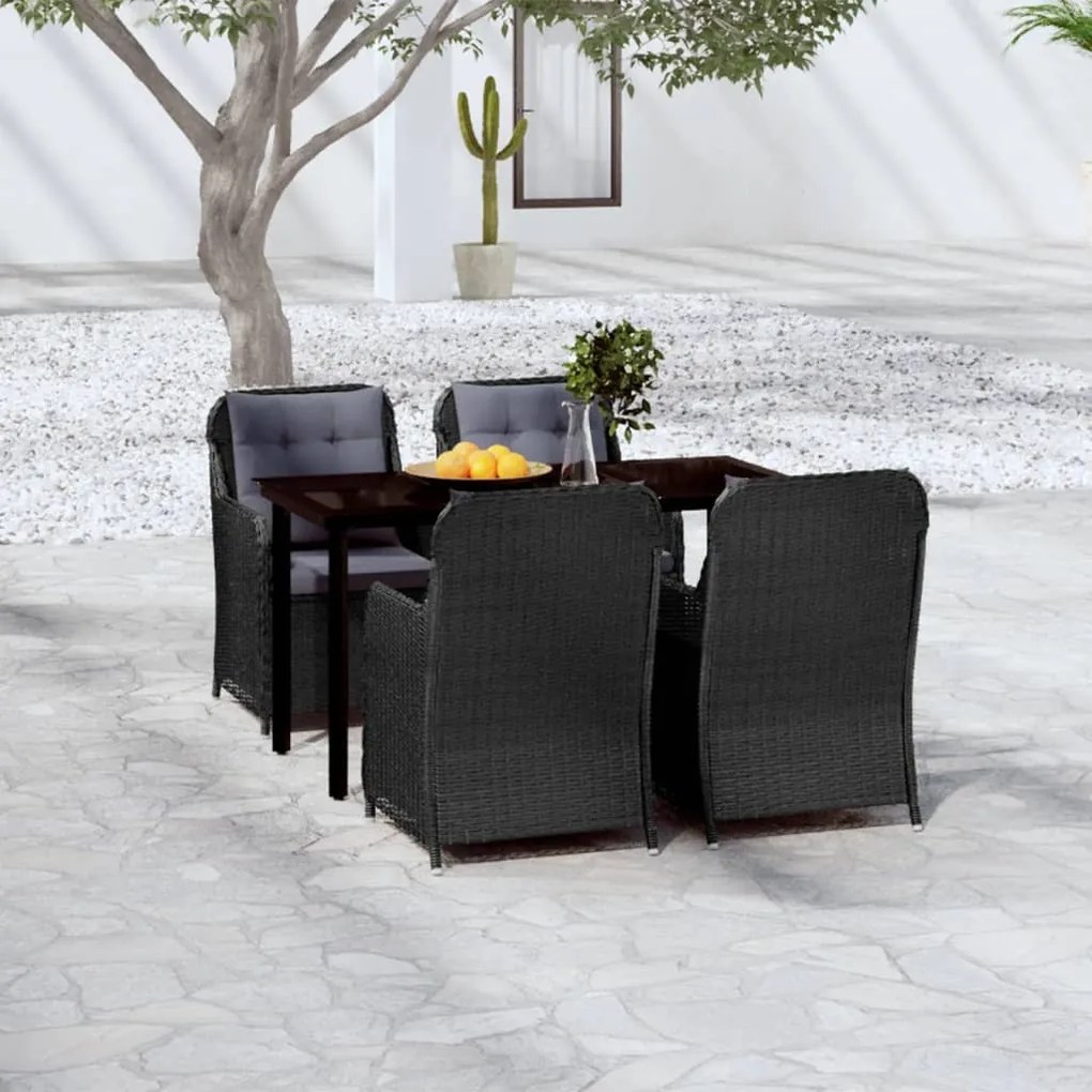 Set mobili da pranzo per giardino 5 pz nero