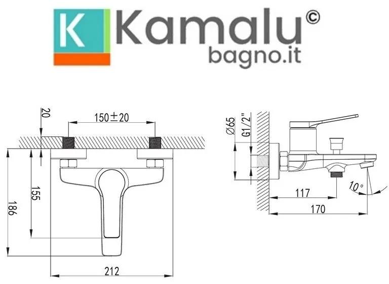 Kamalu - miscelatore vasca con doccetta e flessibile finitura nero | kam-kanda nero