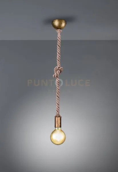 Rope sospensione corda annodata e metallo ottone anticato 1 luce no...