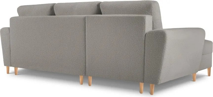 Divano angolare grigio chiaro allungabile e con contenitore (con penisola a sinistra/con chaise lounge) con rivestimento in bouclé Kyoto – Cosmopolitan Design