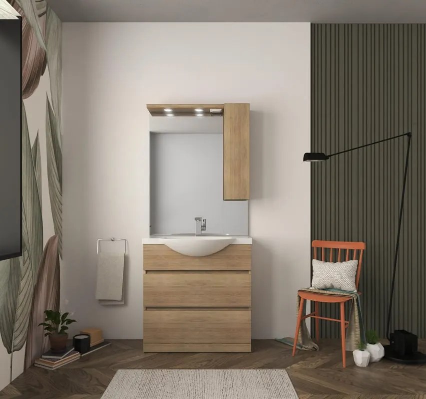 Mobile bagno con lavabo L 80 x H 81 x P 33.5 cm rovere tabacco 2 cassetti per vasca centrale Elise
