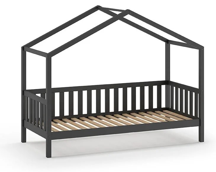 Letto per bambini in legno di pino antracite con letto estraibile e contenitore 90x200 cm DALLAS - Vipack