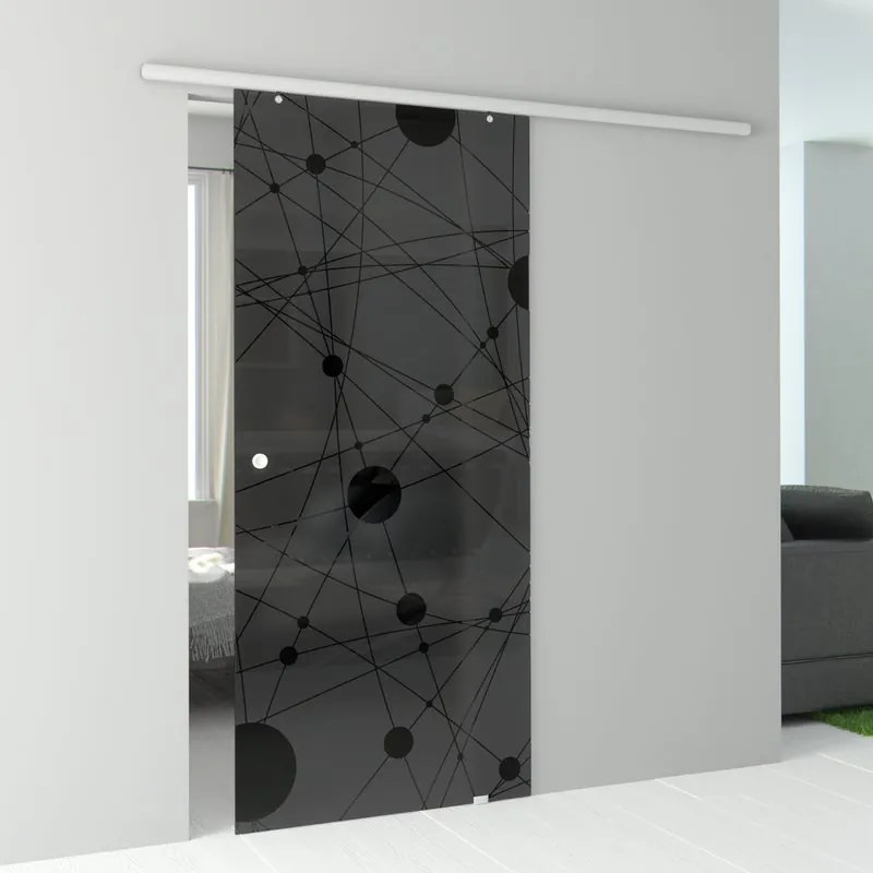Porta scorrevole reversibile Euclide Fumè in alluminio nero, L 76 x H 215 cm, con binario Atena